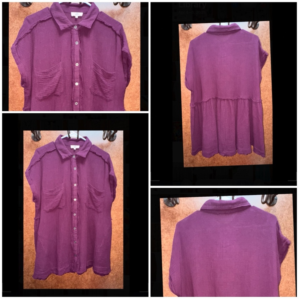 Entro Eggplant Purple Button-Up Blouse